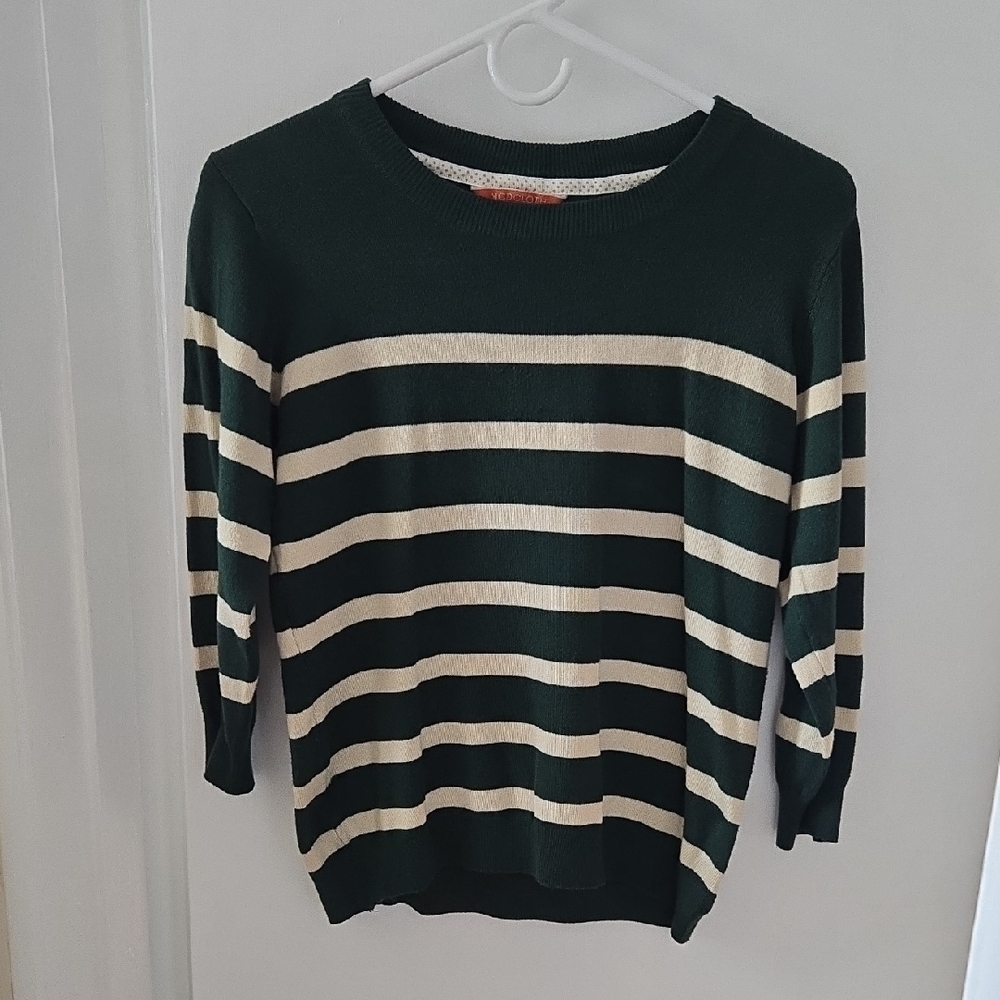 Modcloth Dark Green and Cream Striped Sweater